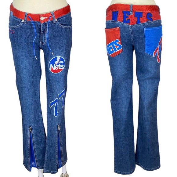 NBA NJ NETS Jeans Womens Size 5 Flare Retro W 28 L  31 Basketball Patches G III - Picture 14 of 14